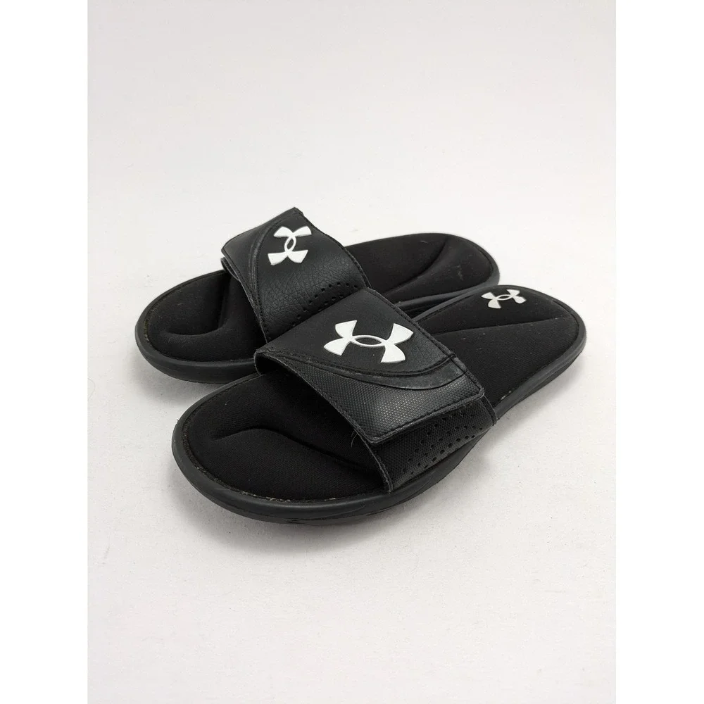 Youth Under Armour UA Ignite VI Slip On Black Slides Sandals 3022728-001 Size 5Y